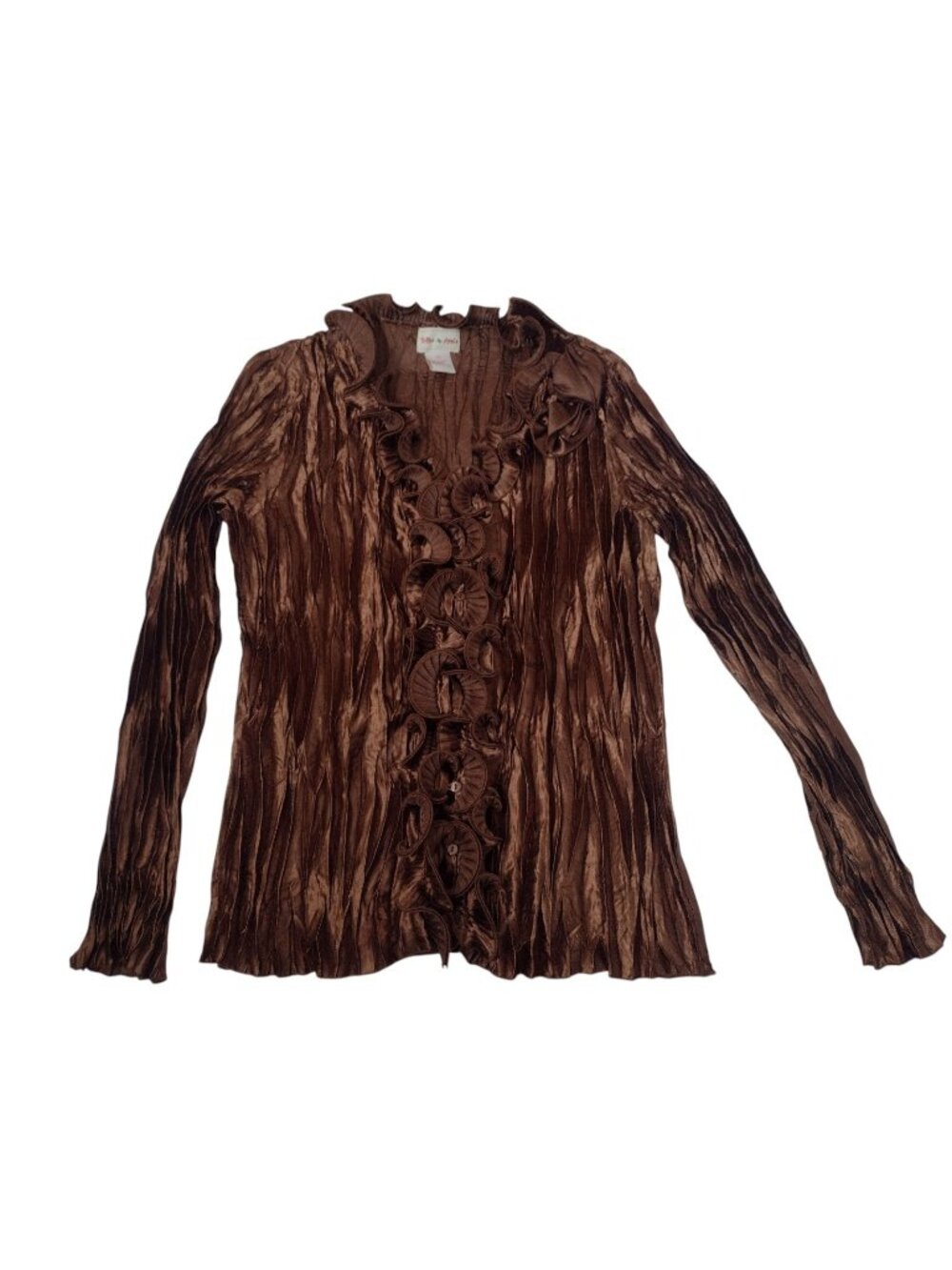 Toffee Apple Crinkle Satin Ruffle Top XL Brown Fairy Office Whimsigoth Regal